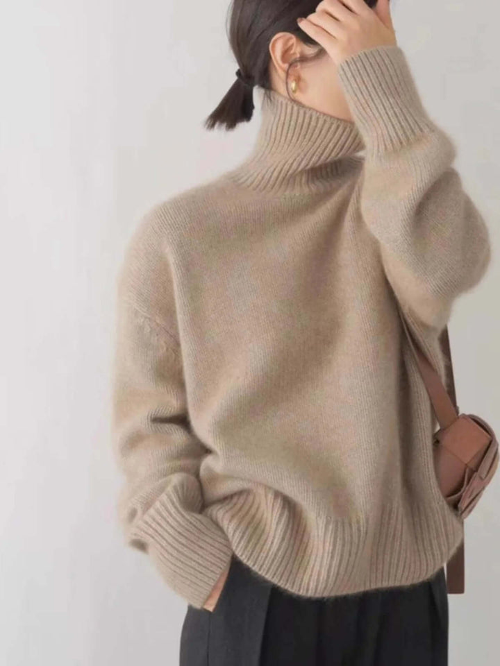 Women's High Neck Loose Knit Sweater - Cozy & Stylish