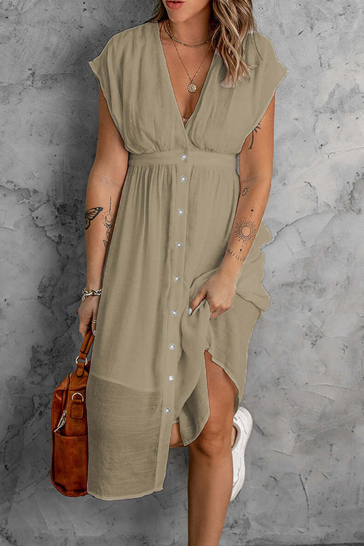 Elegant Deep V-Neck Sleeved Dress
