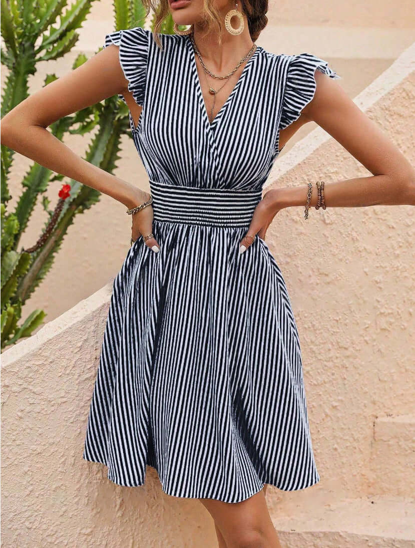 Striped Midi Dress: Elegant & Flattering Women's Dress
