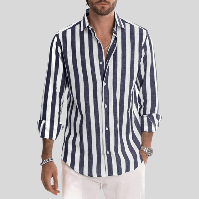 Men's Slim Fit Vertical Stripe Long Sleeve Shirt