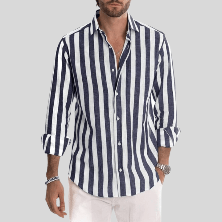 Men's Slim Fit Vertical Stripe Long Sleeve Shirt