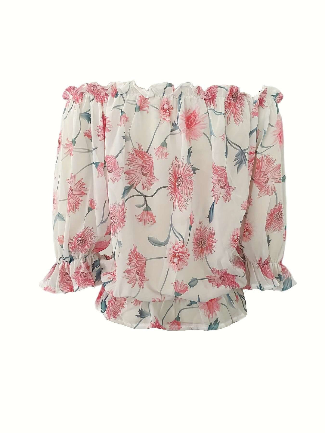 Women's Off-Shoulder Floral Blouse: Summer Balloon Sleeve Top