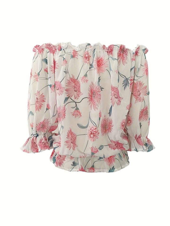 Women's Off-Shoulder Floral Blouse: Summer Balloon Sleeve Top
