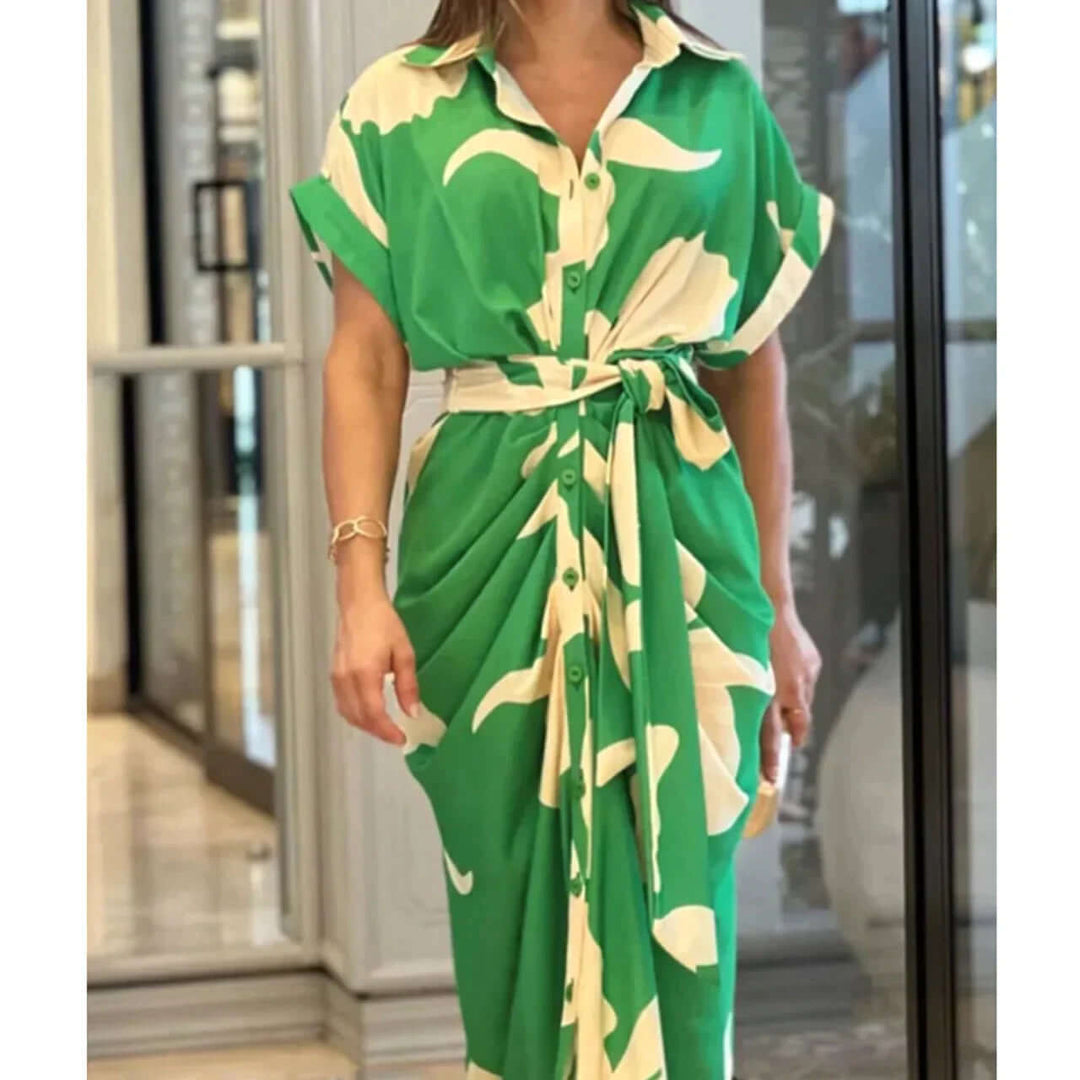 Women's Summer Ruffle Print Shirt Dress