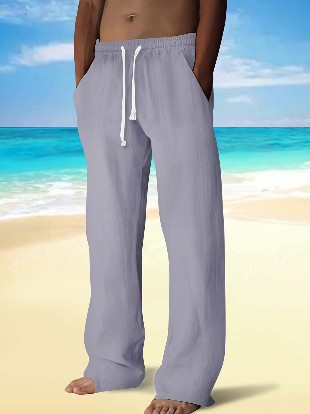 Men's Lightweight Drawstring Beach Pants: Relaxed Fit Linen Trousers