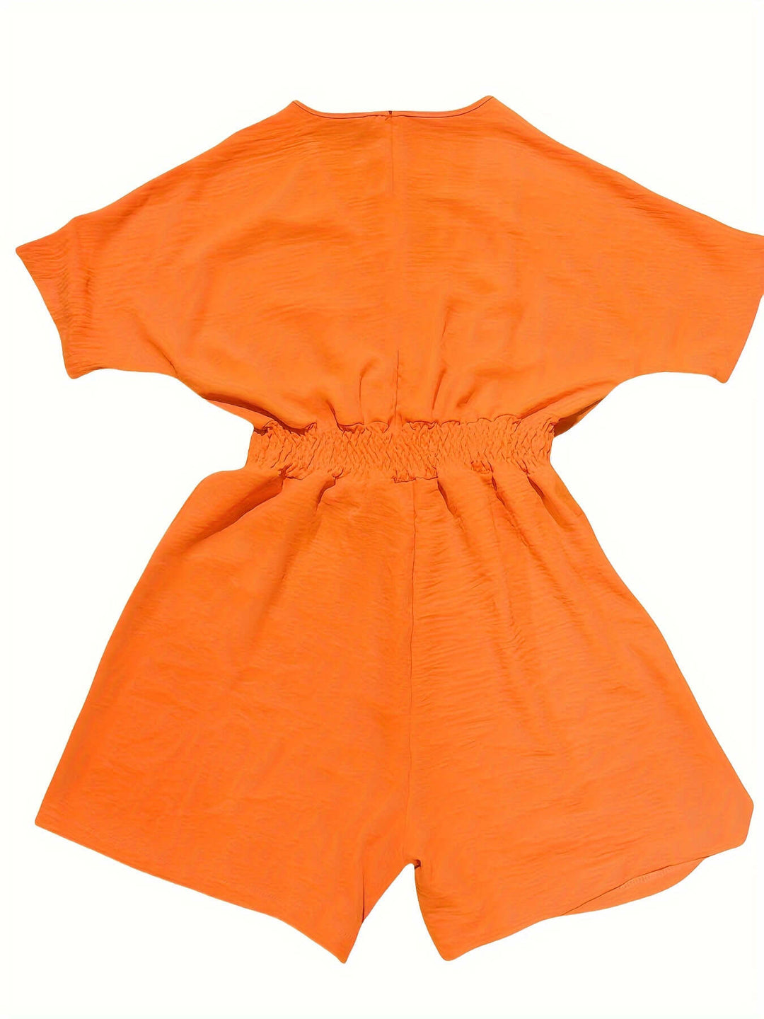 Women's V-Neck Short Sleeve Shirred Waist Romper Jumpsuit