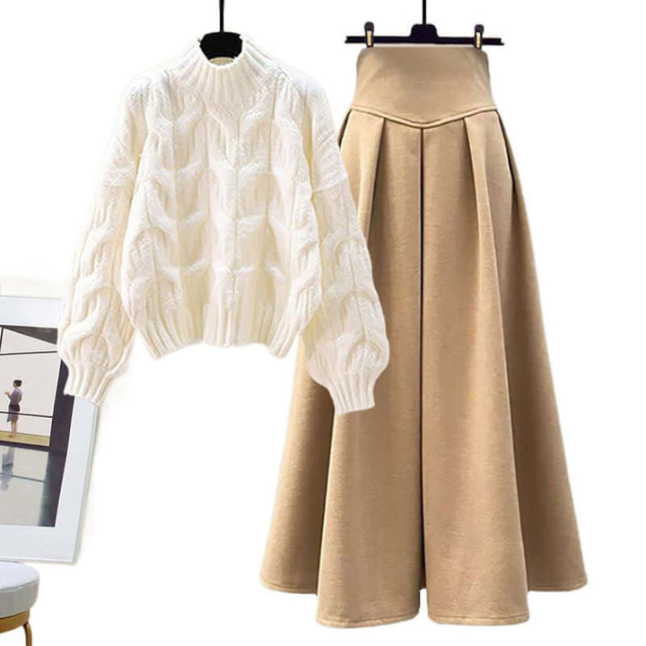 Women's Cable Knit Sweater & A-Line Skirt Set