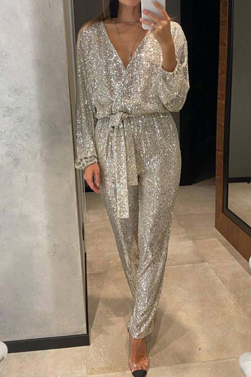 Sequin V-Neck Jumpsuit: Sparkling Party Jumpsuit