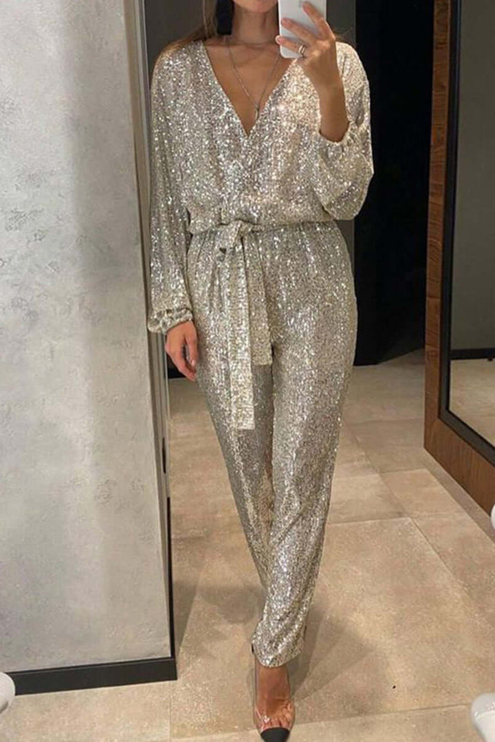 Sequin V-Neck Jumpsuit: Sparkling Party Jumpsuit