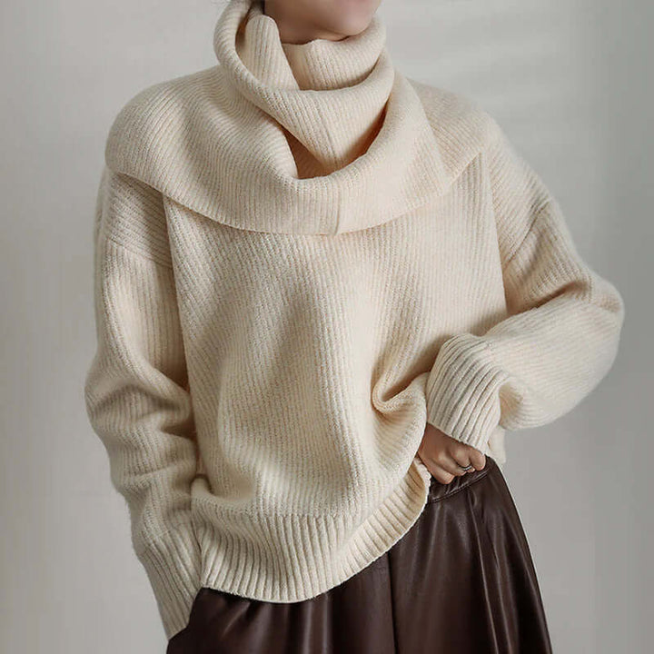 Women's Oversized Turtleneck Sweater: Long Sleeve Ribbed Knit