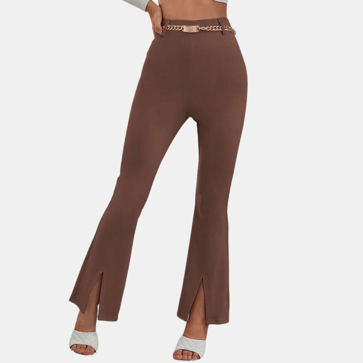 Women's High-Waisted Flare Trousers: Stretch Fabric, Front Slit