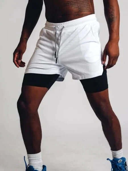 Men's Double Layer Fitness Shorts for Gym & Running