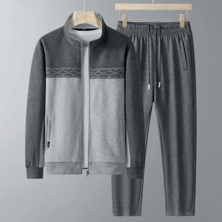 Men's Casual Two-Piece Cardigan Set with Standing Collar