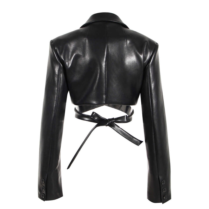 Women's Stylish PU Leather Outdoor Jacket with Waistband