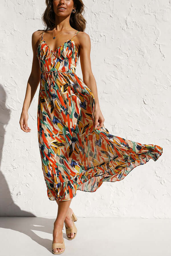 Women's Floral Midi Dress: Long Sleeve, Elegant Fit