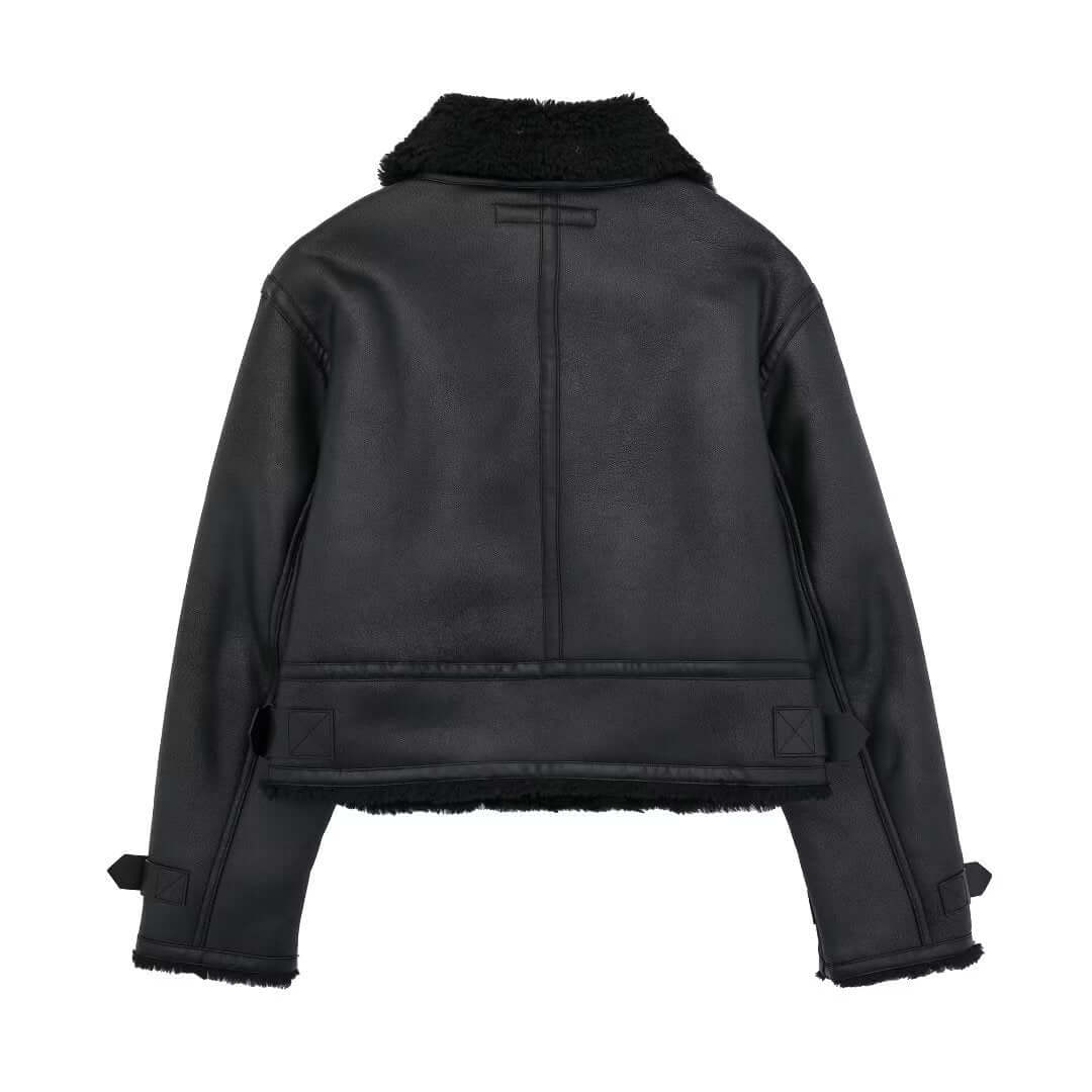 Women's Faux Leather Jacket with Fur Trim