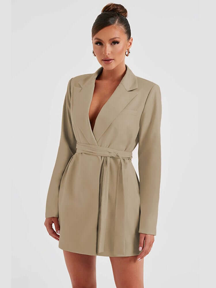 Women's Mini Blazer Dress: Tailored V-Neck, Long Sleeve