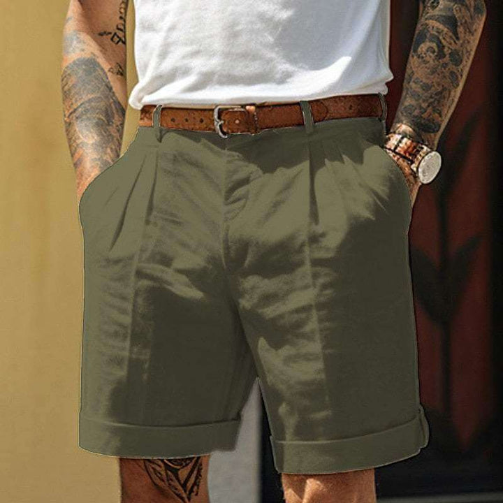 Men's Summer Cotton Linen Blend Shorts: Pleated, Cuffed, Breathable