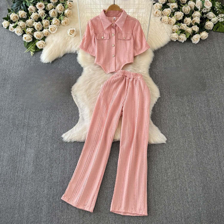 Women's Casual Cropped Top and Wide Leg Trousers Set