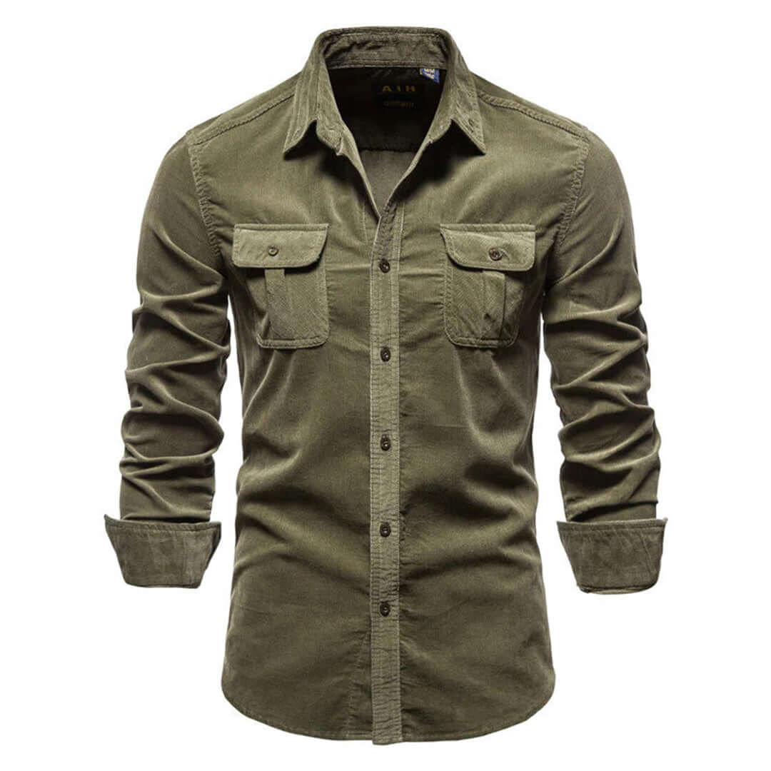 Men's Long Sleeve Corduroy Shirt: Button-Down, Spread Collar