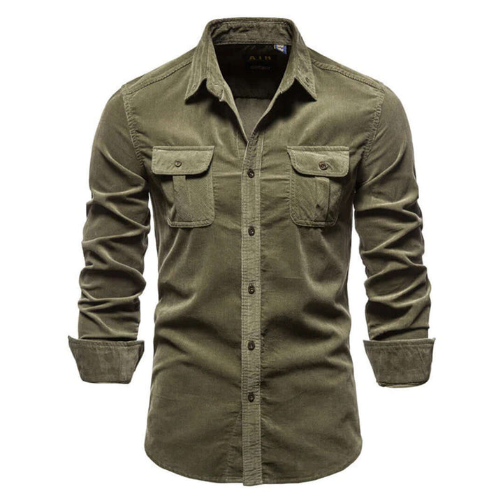 Men's Long Sleeve Corduroy Shirt: Button-Down, Spread Collar