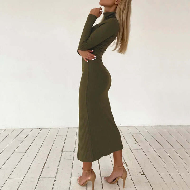 Women's Ribbed Knit Two-Piece Set: Crop Top & Midi Skirt