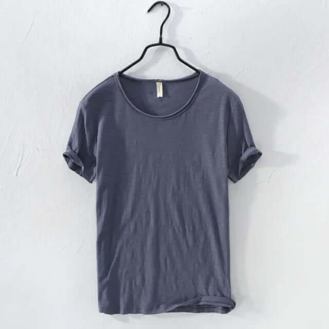 Men's Slim Fit Cotton T-Shirt - Crew Neck, Rolled Sleeves