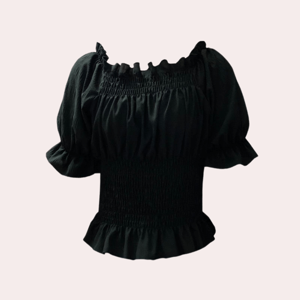 Women's Off-Shoulder Puff Sleeve Top with Ruffle Trim