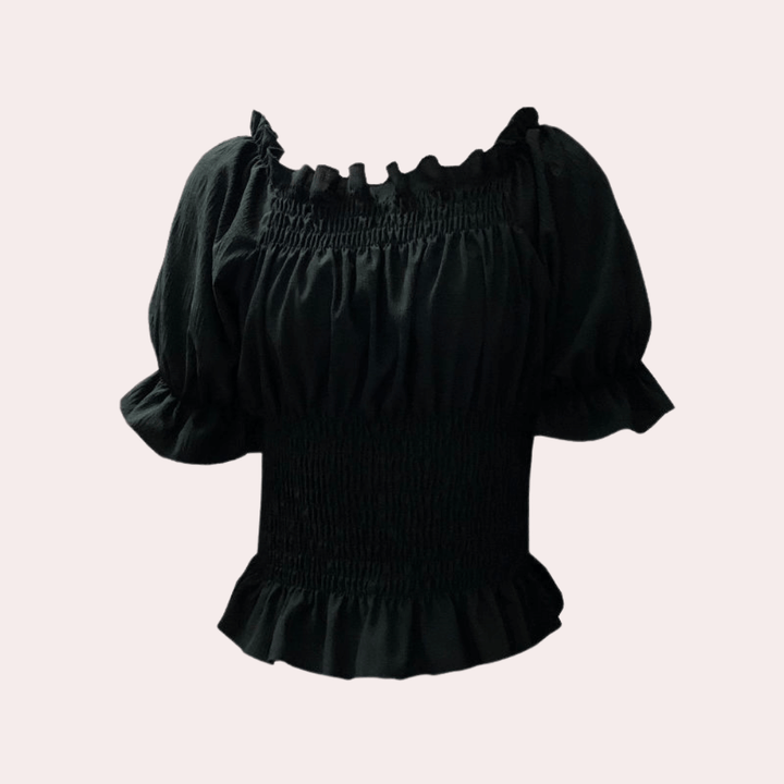 Women's Off-Shoulder Puff Sleeve Top with Ruffle Trim