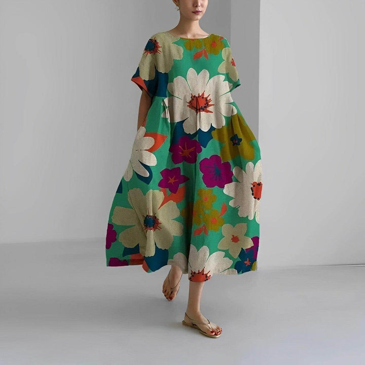 Women's Casual Loose Swing Dress, Floral Print, Boho Style