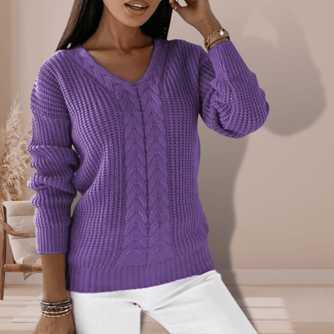 Women's V-Neck Knitted Pullover: Cozy & Stylish