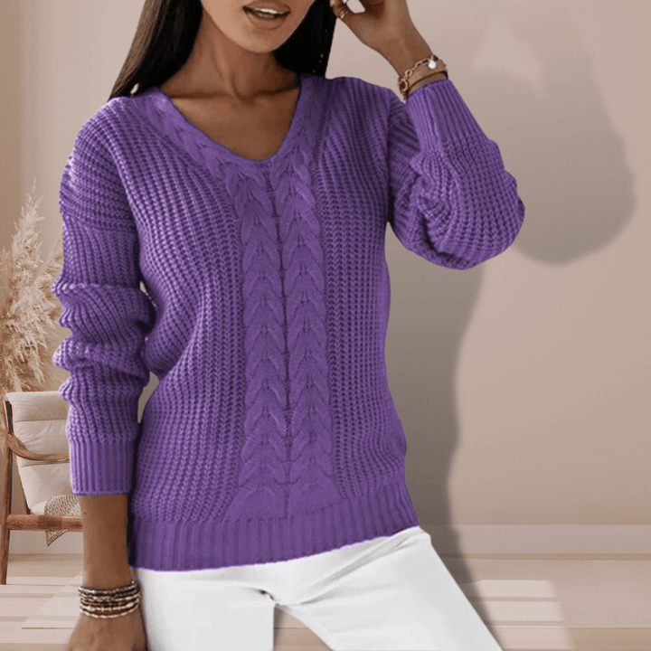 Women's V-Neck Knitted Pullover: Cozy & Stylish