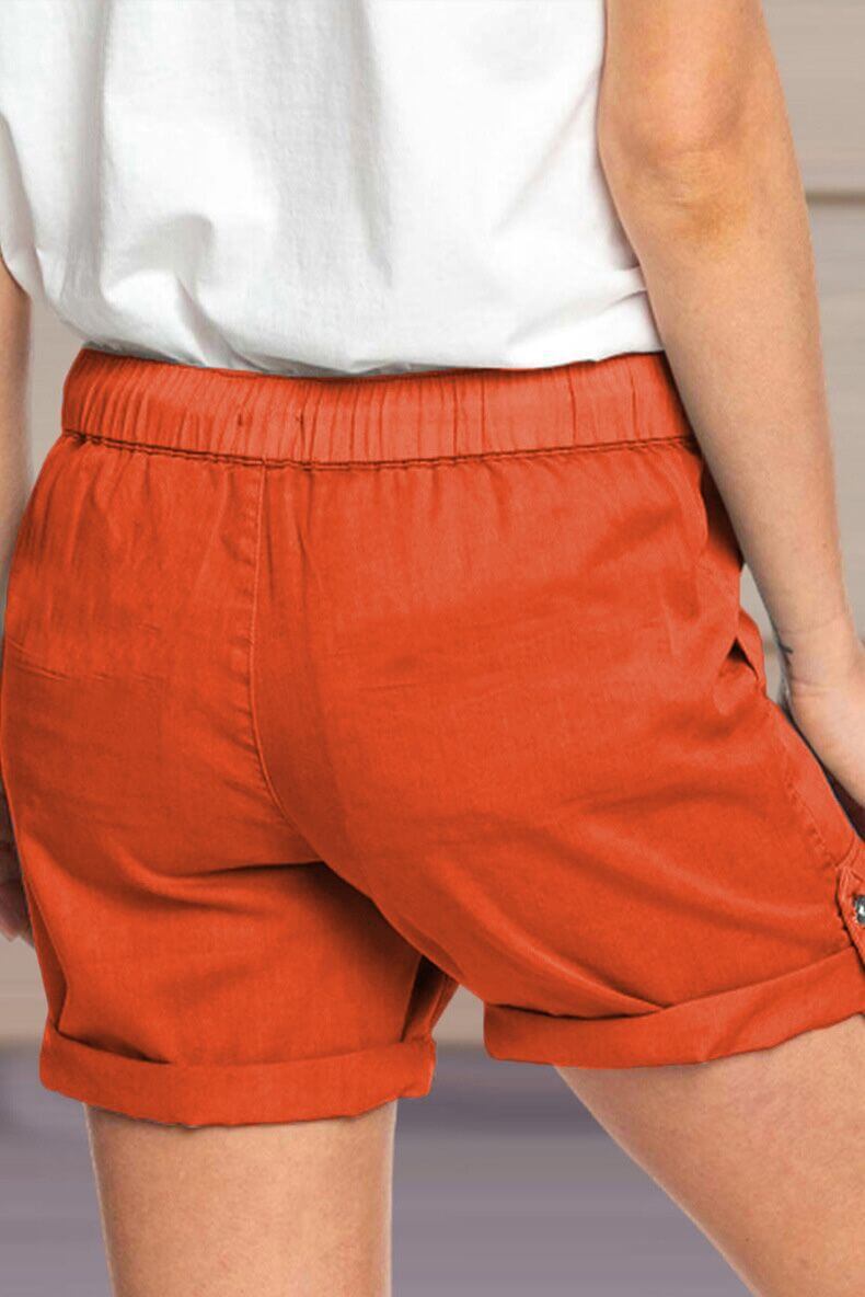 Women's Casual Shorts: Adjustable Waist & Turned-Up Hem