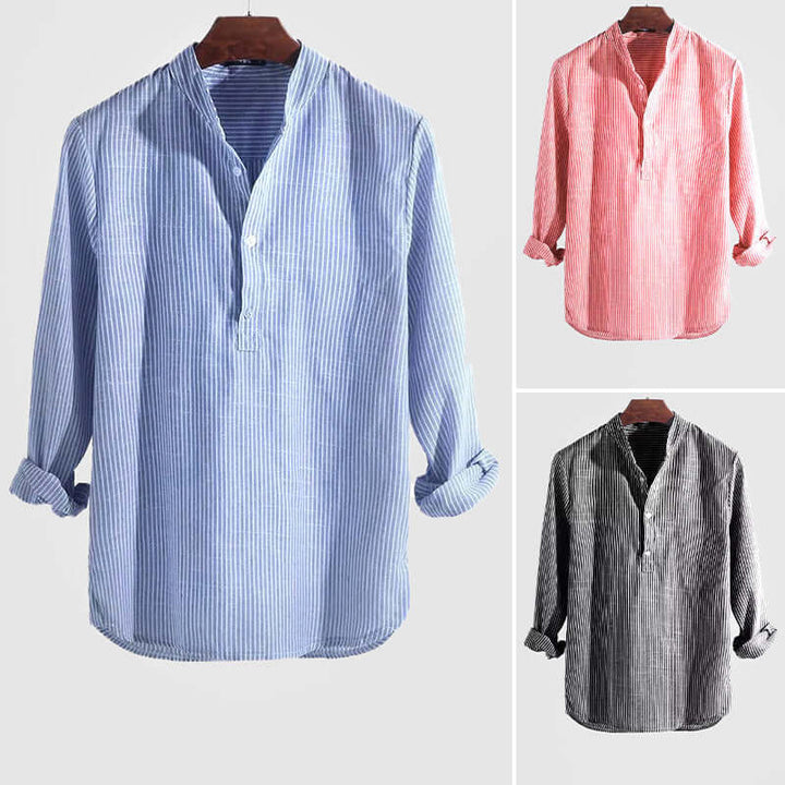 Men's Long-Sleeve Striped Shirt: Relaxed Fit, Breathable