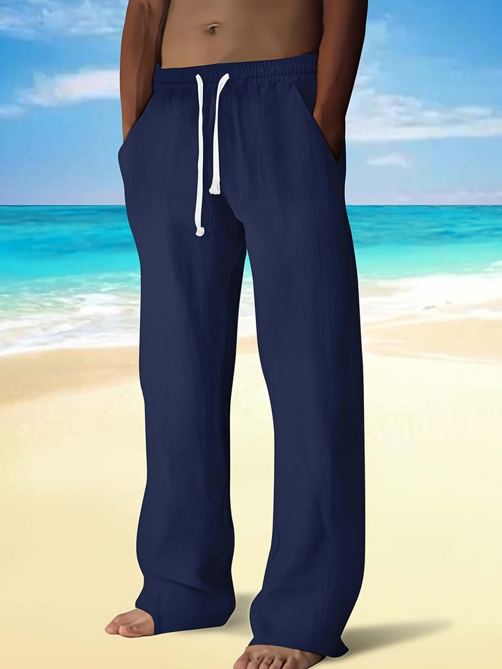 Men's Lightweight Drawstring Beach Pants: Relaxed Fit Linen Trousers