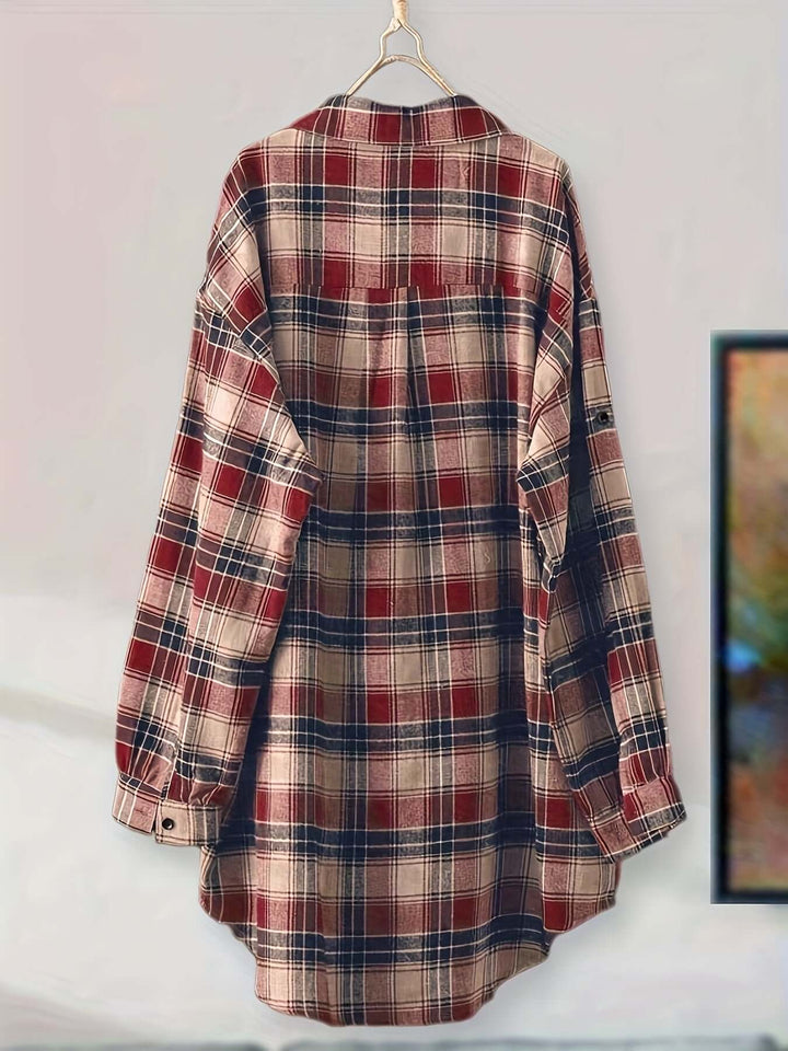 Women's Longline Plaid Button-Up Shirt