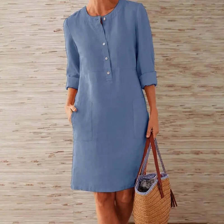 Women's Casual Midi Dress: Relaxed Fit 3/4 Sleeve Tunic