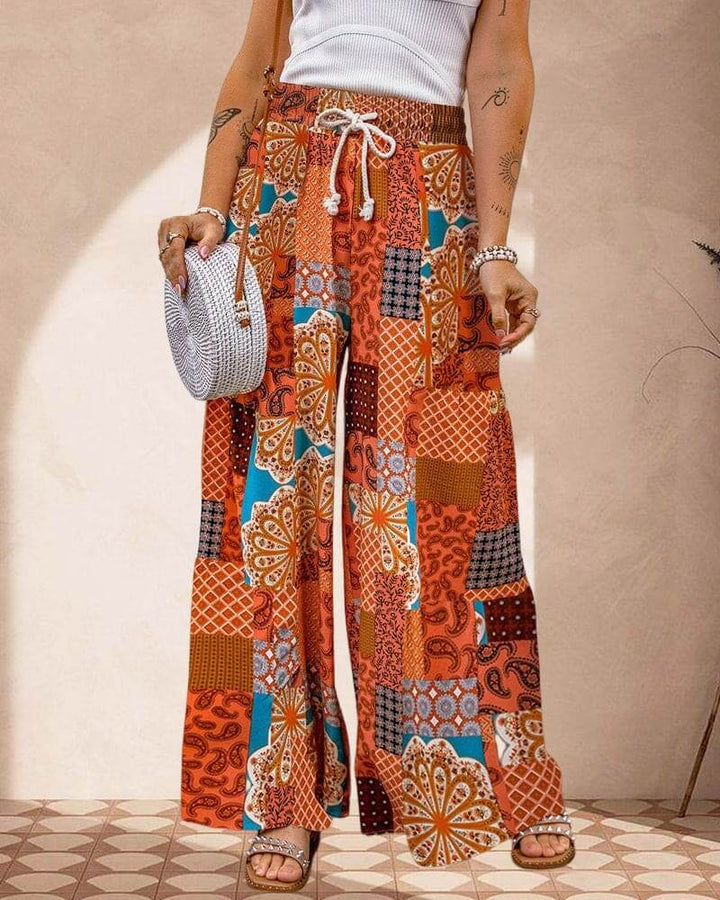 Women's Wide Leg Palazzo Trousers: High Waist, Drawstring, Boho Style