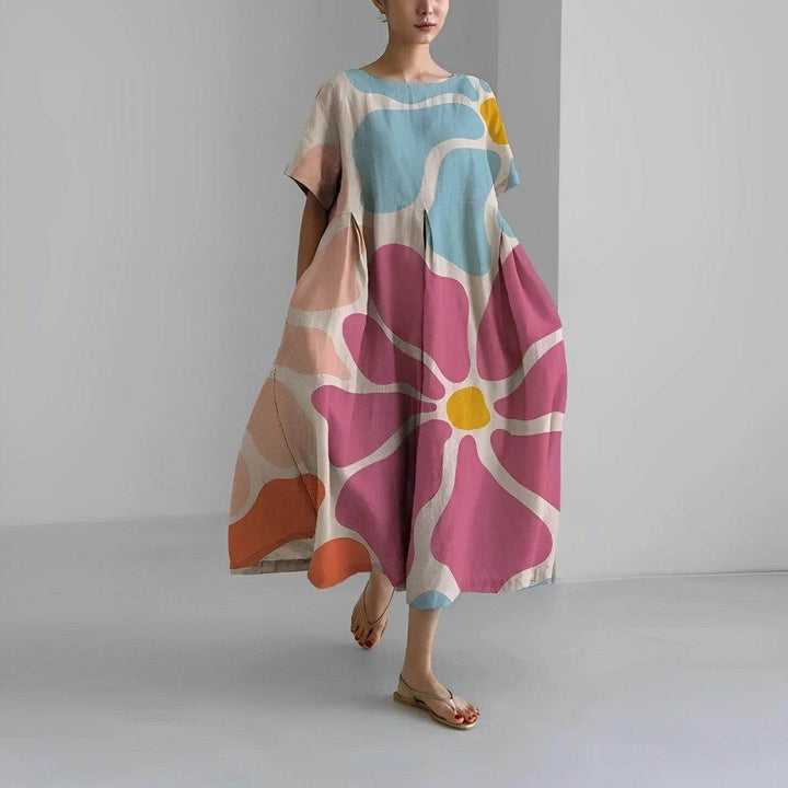 Women's Casual Loose Swing Dress, Floral Print, Boho Style