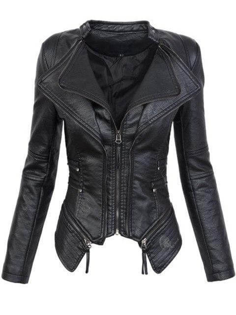 Women's Elegant Zip-Stitched PU Leather Jacket
