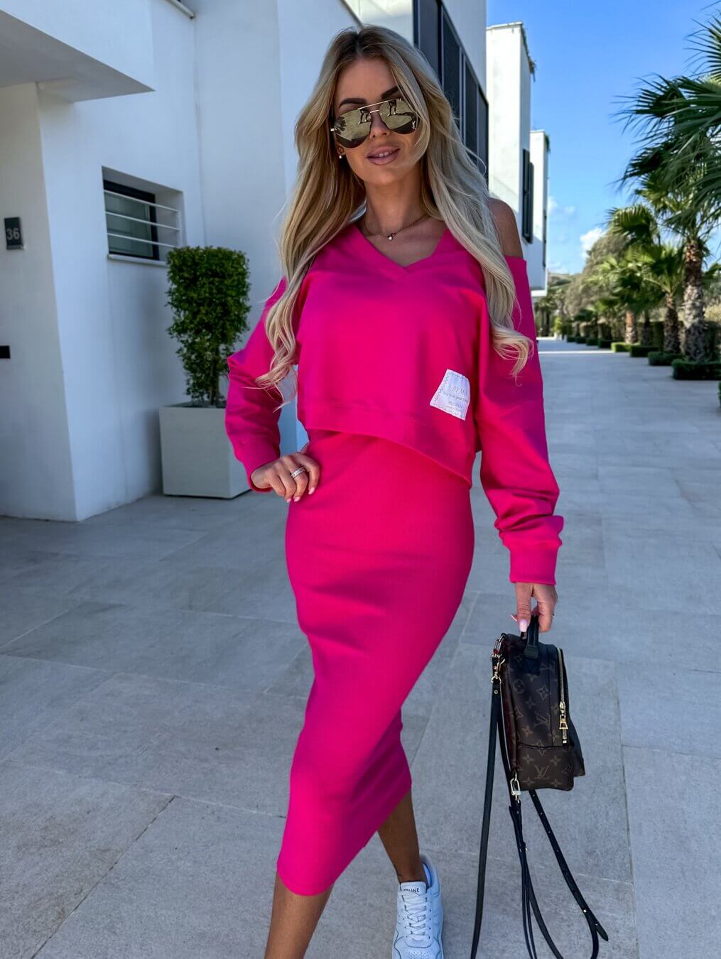 Women's Knitted Two-Piece Set: Cropped Sweater & Midi Skirt