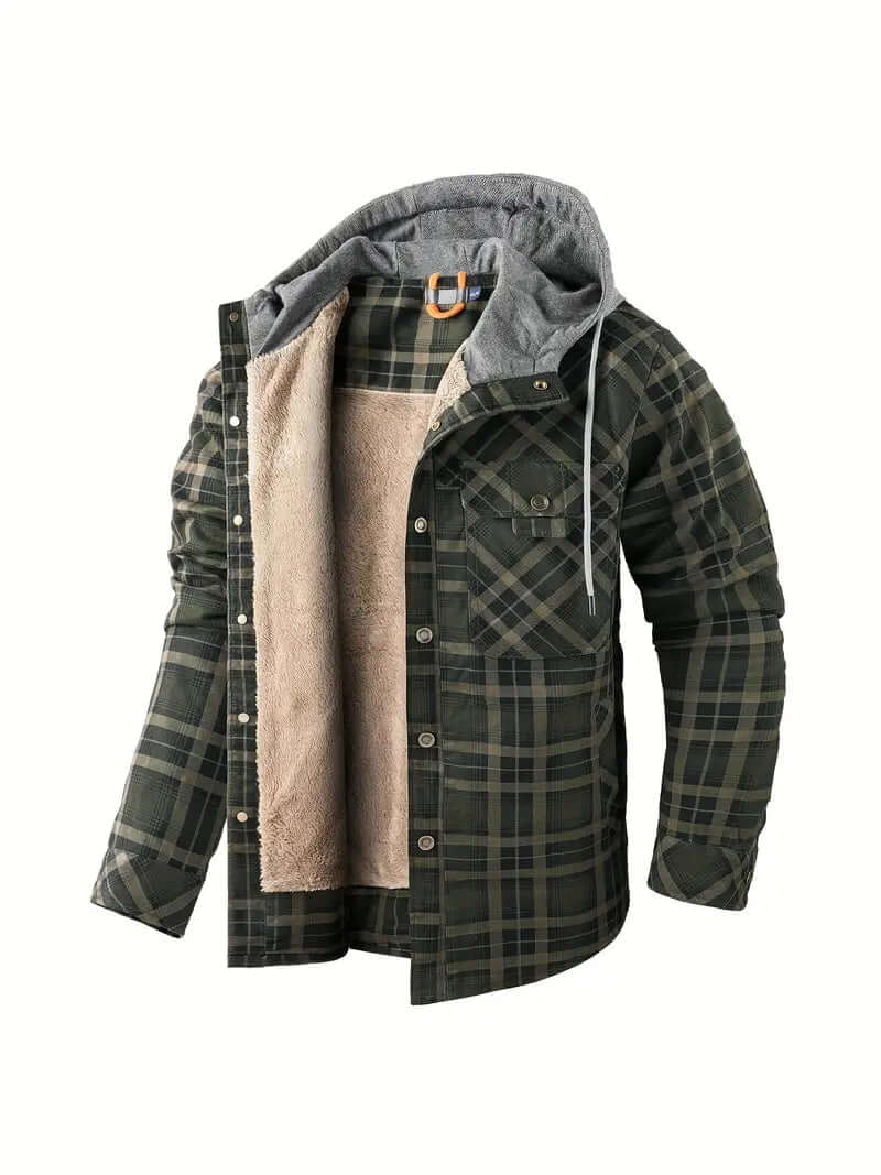 Men's Hooded Checked Regular Fit Jacket
