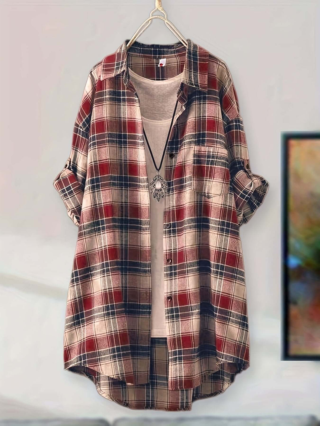 Women's Longline Plaid Button-Up Shirt