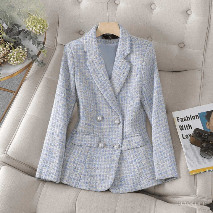 Women's Slim Fit Checked Blazer Jacket