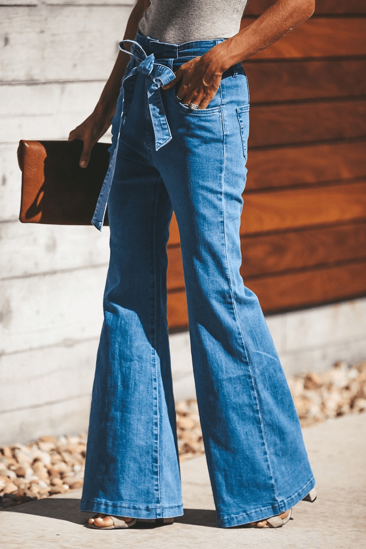 Women's Solid Bootcut Trousers with Belt