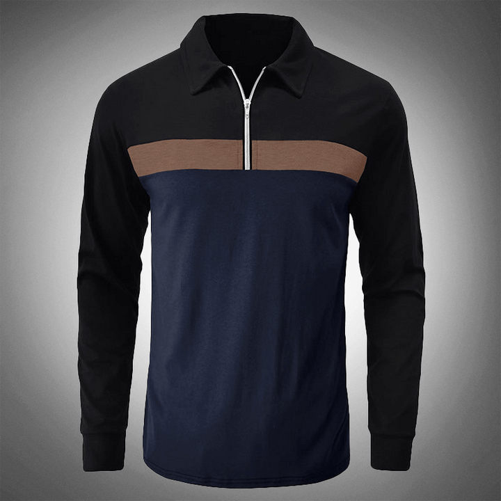 Men's Long-Sleeve Quarter-Zip Polo Shirt: Tailored Fit