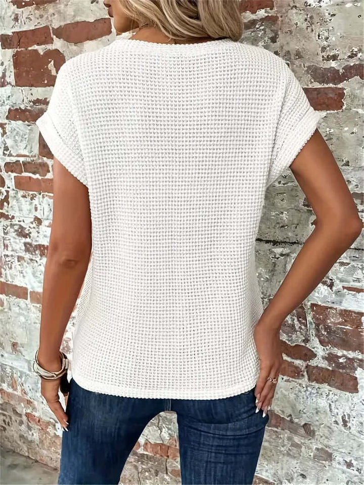 Lightweight Breathable Cotton Blend Top - Casual Round Neck Short Sleeve