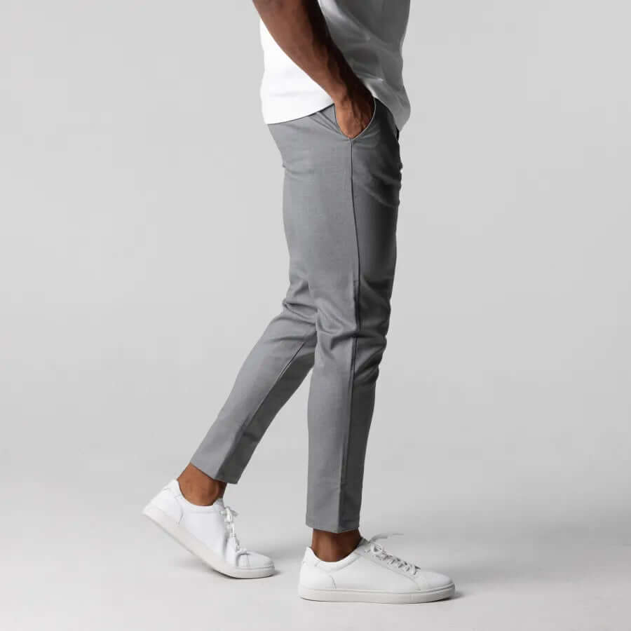 Men's Slim-Fit Stretch Cotton Trousers: Flat-Front Business Casual Pants