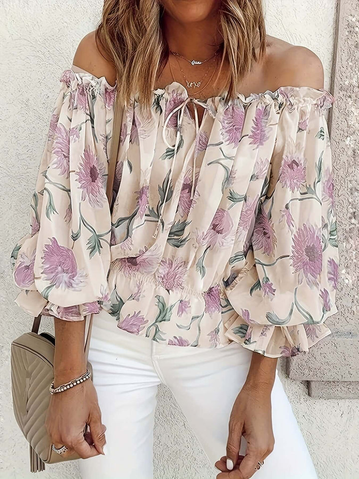 Women's Off-Shoulder Floral Blouse: Summer Balloon Sleeve Top