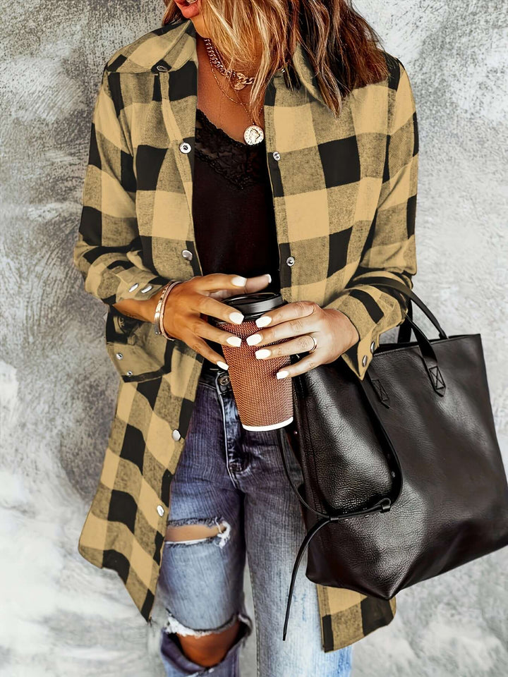 Women's Long Sleeve Plaid Shirt: Relaxed Fit Button-Up Top